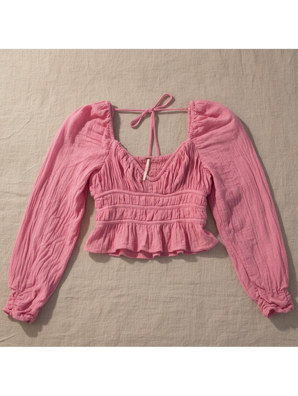 Free People Pink Ruched Long Sleeve Crop Top XS Women
